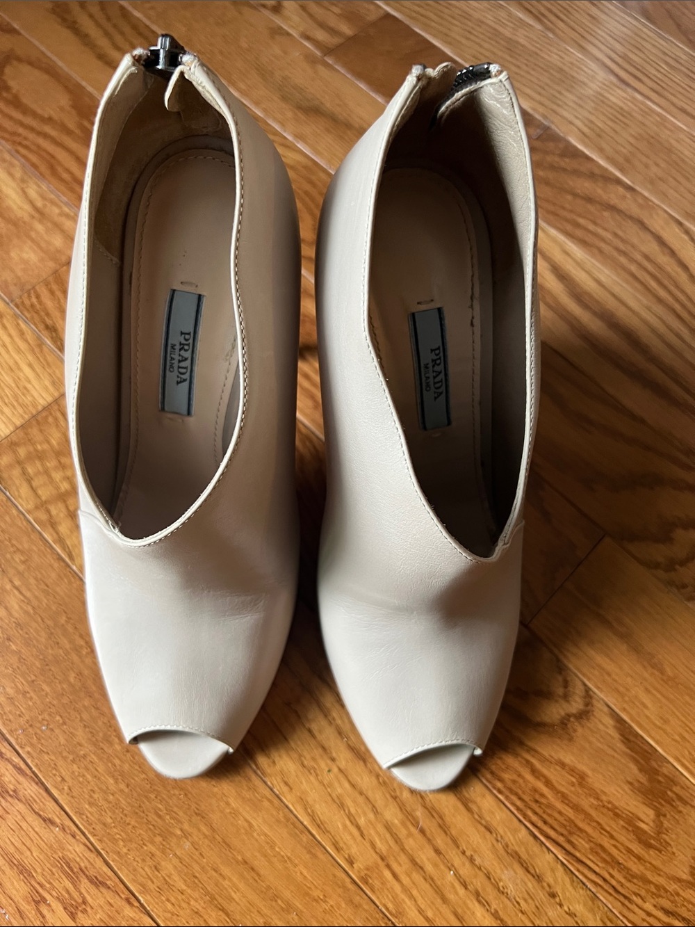 Prada Cream Open-Toe Leather Booties